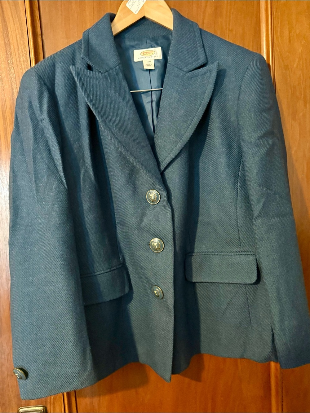 Vintage Talbots Petites Blue 100% Wool Tweed 3 Button Blazer Jacket Size 12P